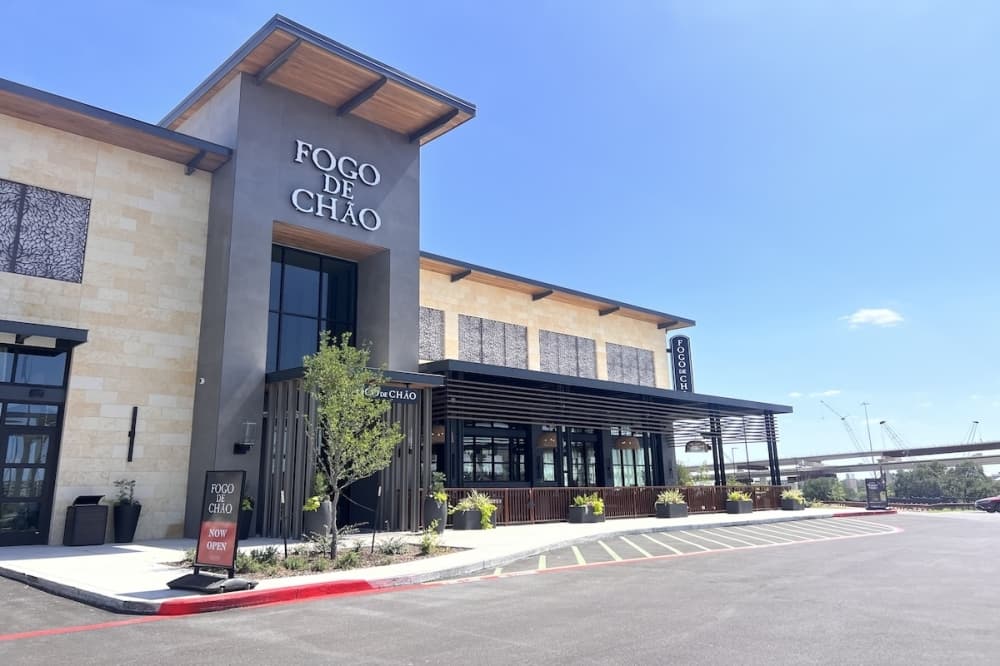 The exterior brand new Fogo de Chão steakhouse restaurant in a new development.