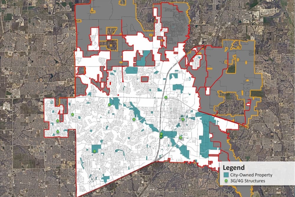 A map of cell towers on city-owned land