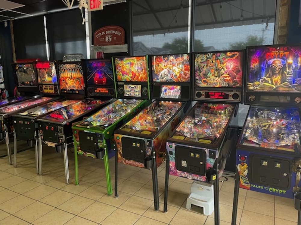 An image of the pinball machines at the business. 