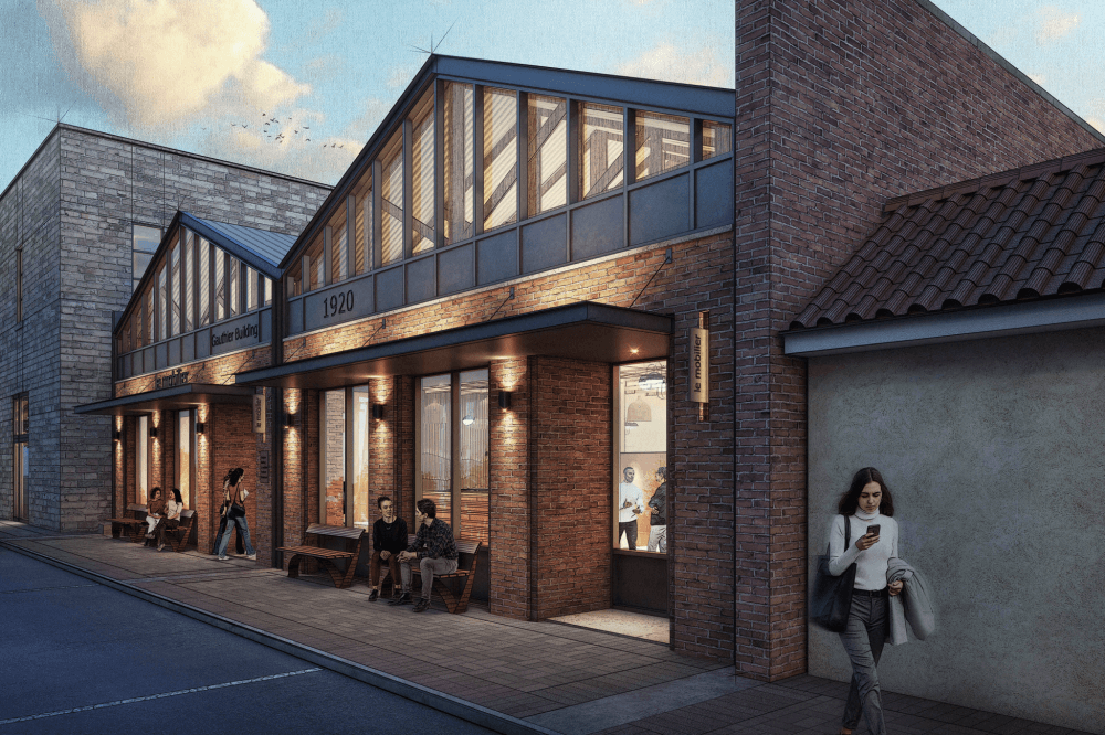 Property owner Adam Starr said a redesigned facade would reveal the property's original double gable roof. Starr shared plans to rename the building after the Gauthier family. 
