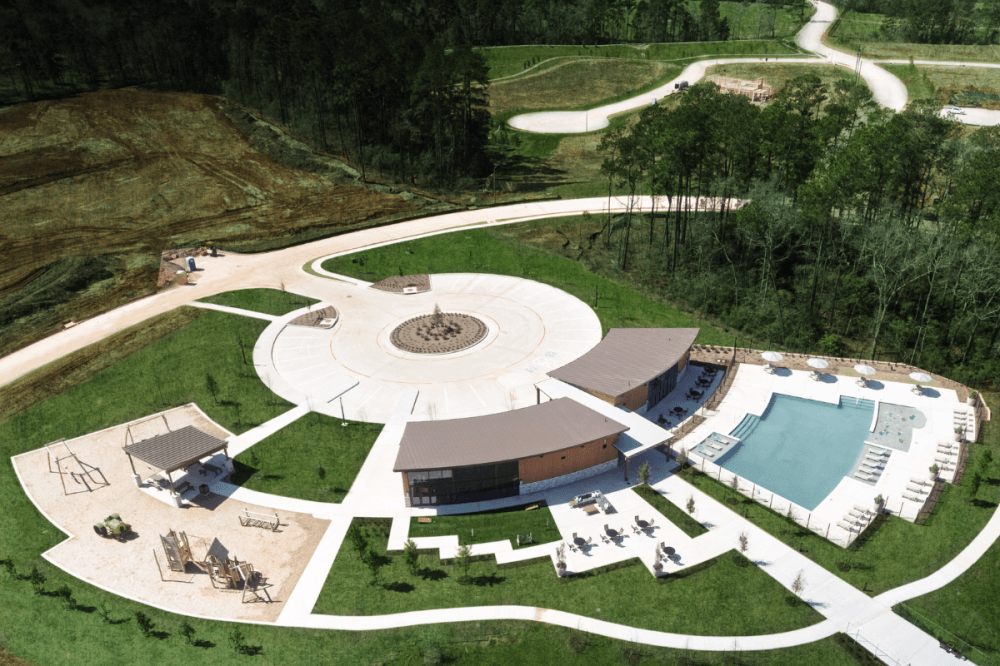 Aerial view of Clopton Farms' new amenity center in Montgomery County. 