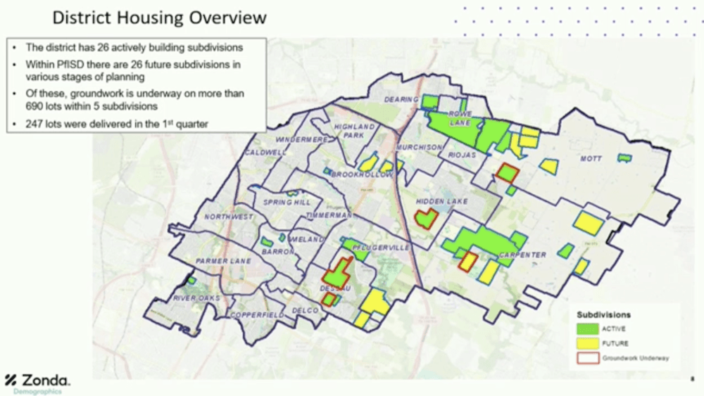 Map of PfISD elementary zones with active and future subdivisions outlined