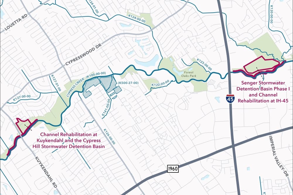 2 Cypress Creek stormwater detention basins in design process