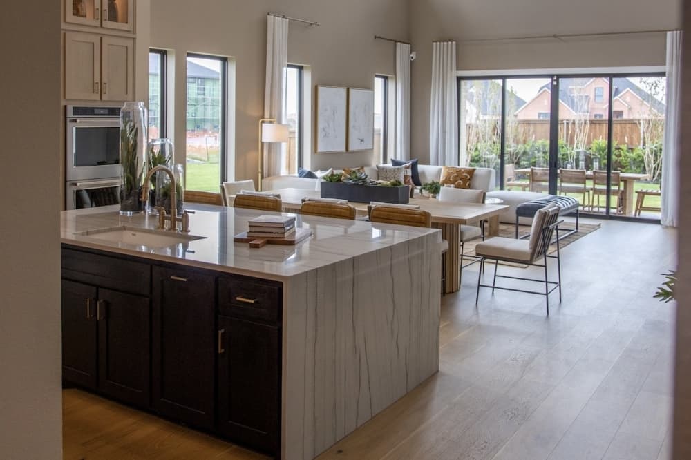 a luxury home kitchen and living room