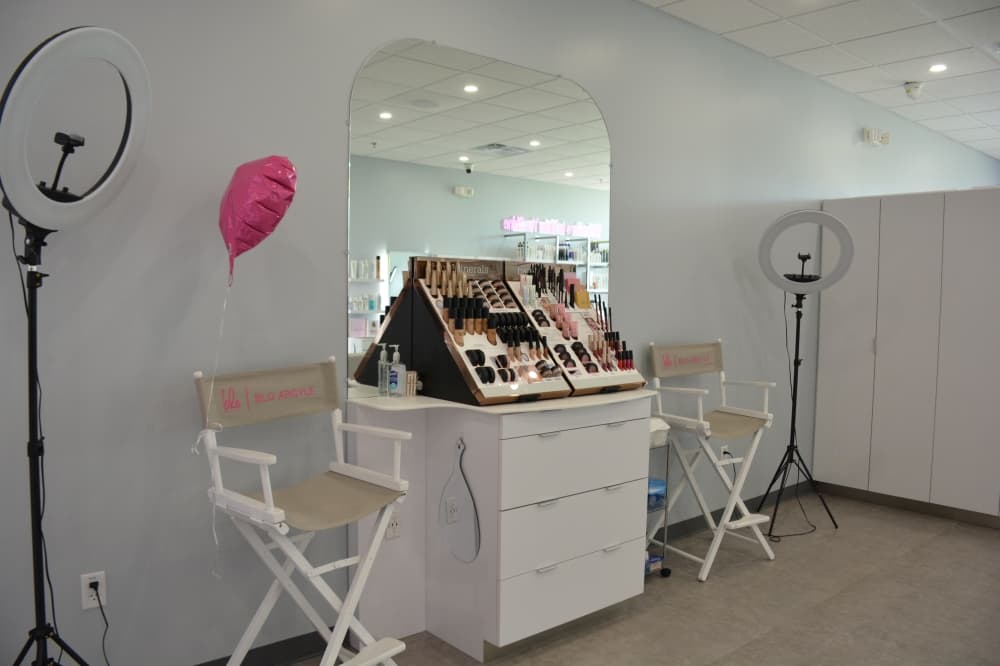 Two makeup stations inside Blo Blow Dry Bar in Argyle.