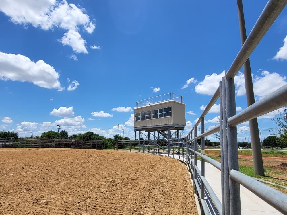 The equestrian arena with a press box for Keller Sports Park.