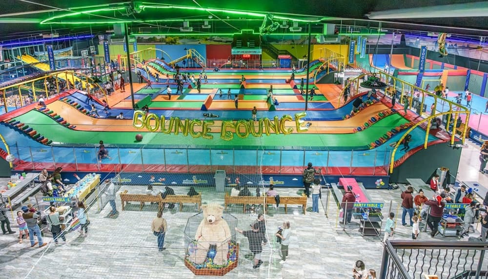 BounceBounce Trampoline Park has activities such as a trampoline court, foam pits, a water zone, and more. (Courtesy of BounceBounce Trampoline Park)
