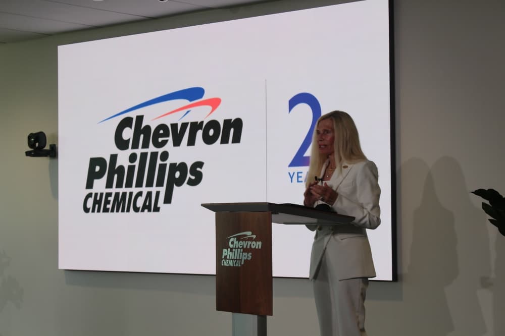 Anne Snyder speaks at a podium