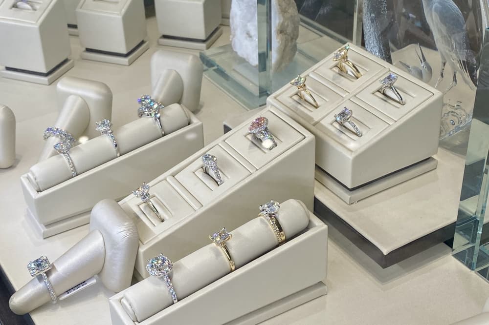 Case of rings in a jewelry store 