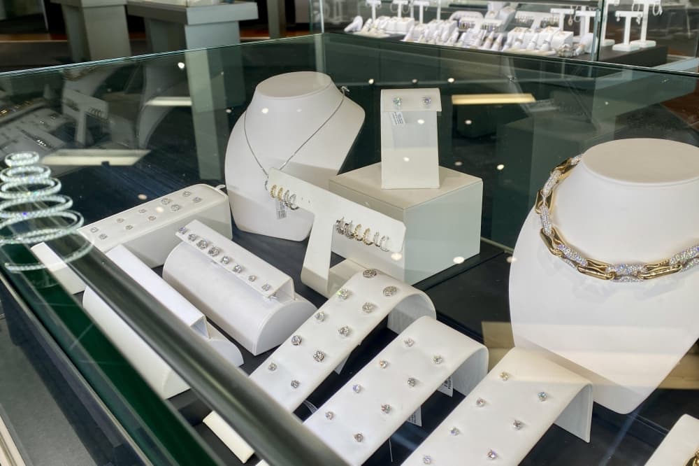 Case of necklaces and earrings 