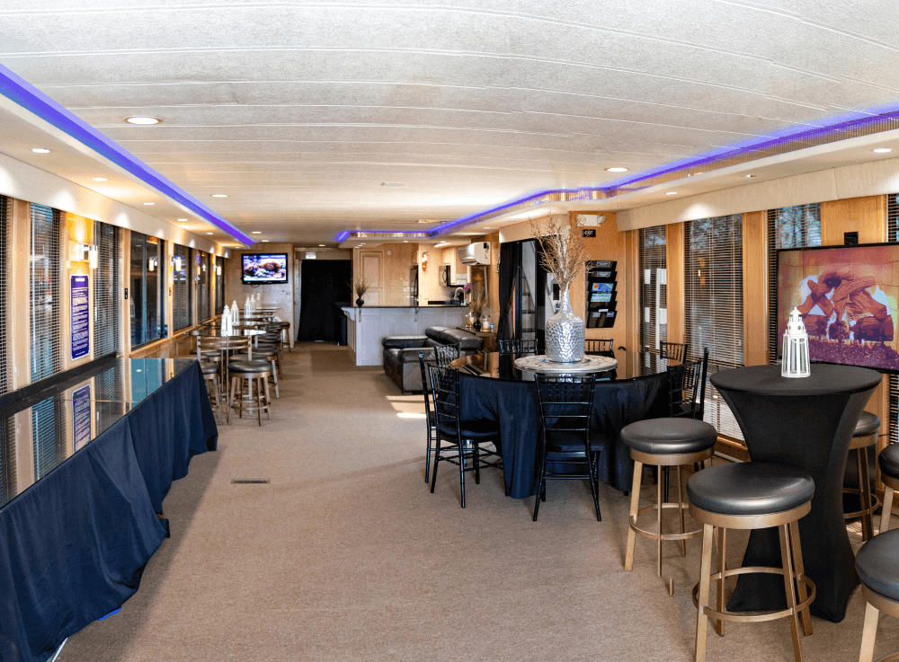 Luxury yacht event space by Little Palm Cruises on Lake Conroe, ideal for hosting any type of event. 