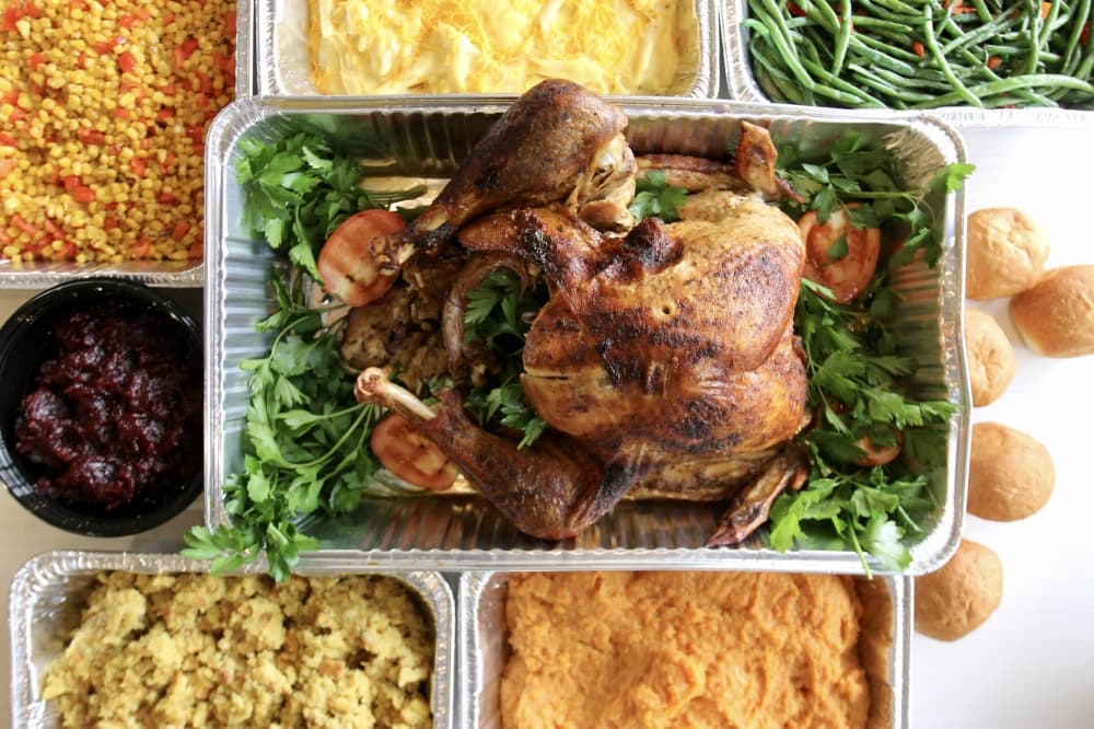 thanksgiving food in catering trays