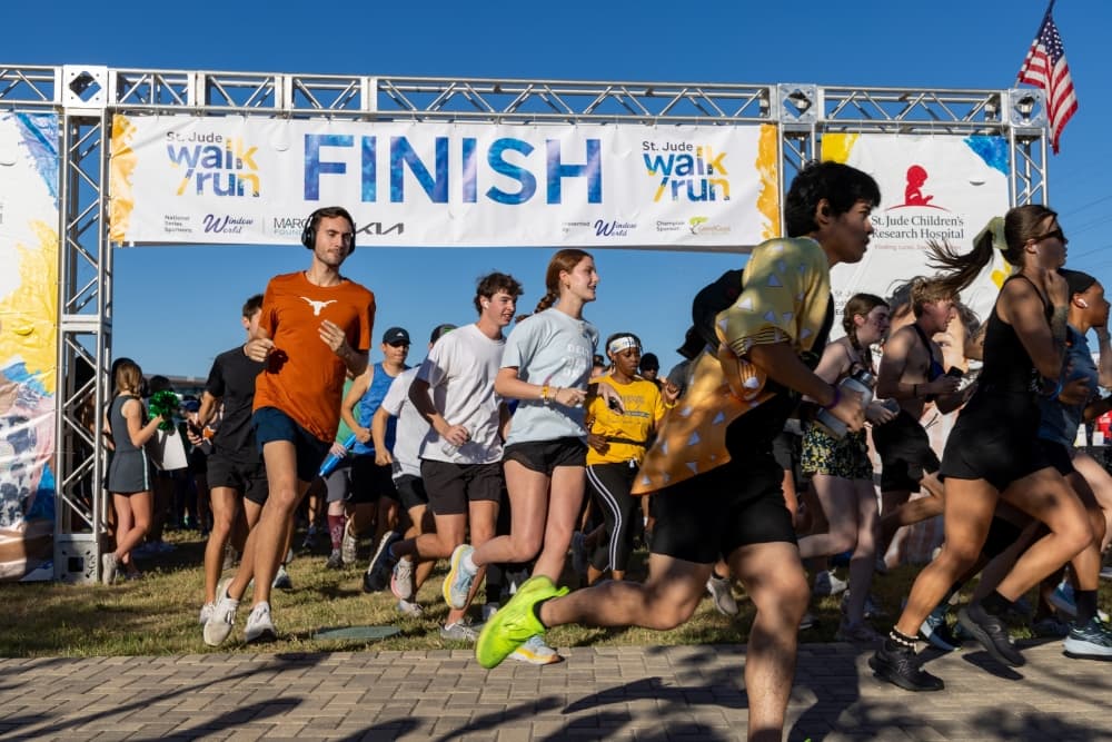 An image from runners finishing at a previous year's run/walk. 