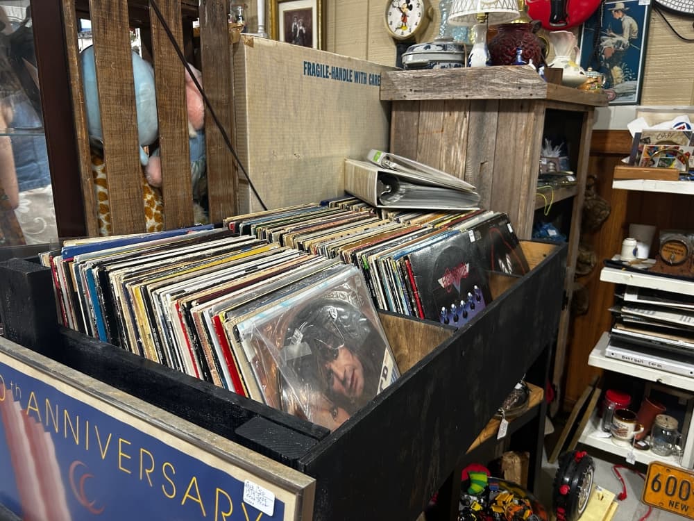 Boxes of records available for purchase at Hutto Antique Mall. (Brooke Sjoberg/Community Impact)