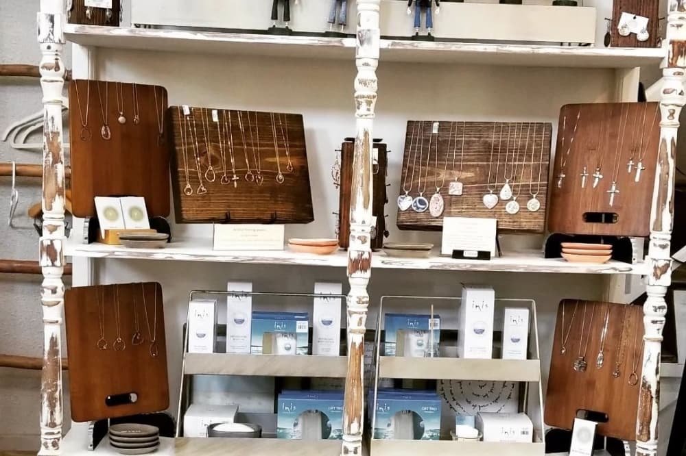 Streber's work displayed on shelves