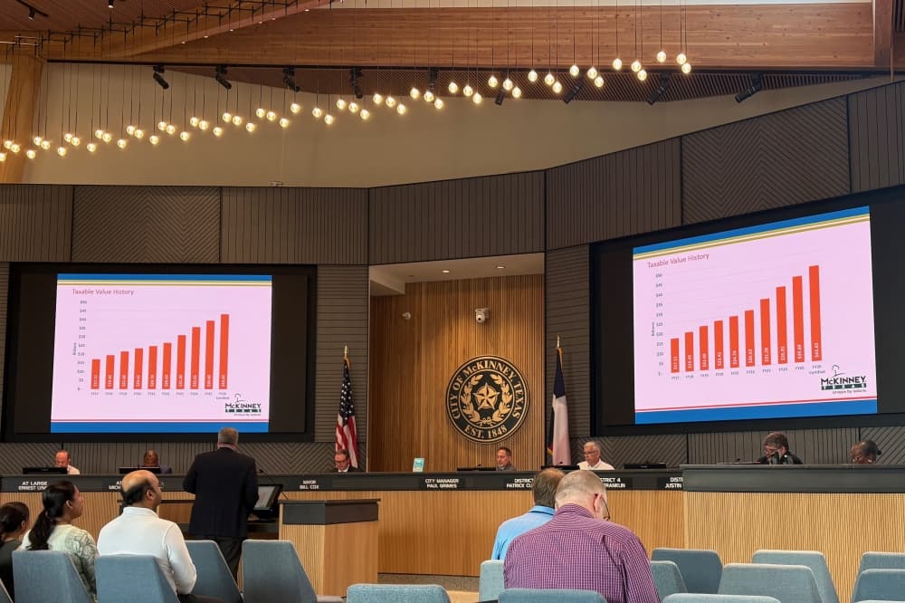 Chief Financial Officer Mark Holloway speaks about taxable value in the city during a McKinney City Council meeting held Aug. 5 at McKinney City Hall. 