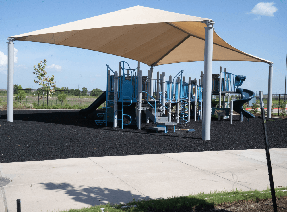 Colorful new playground at Ferndell Henry Elementary in Fort Bend ISD designed to promote movement, exploration and outdoor learning for students.