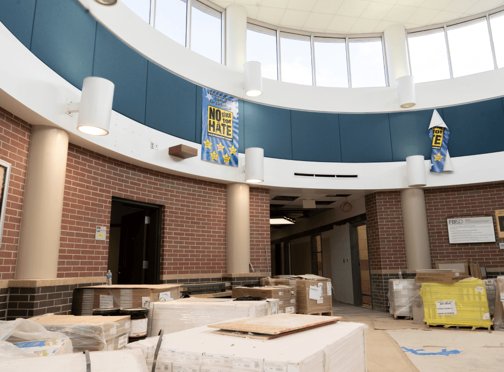 Interior construction underway at Ferndell Henry Elementary as part of Fort Bend ISD’s 2023 Bond. 