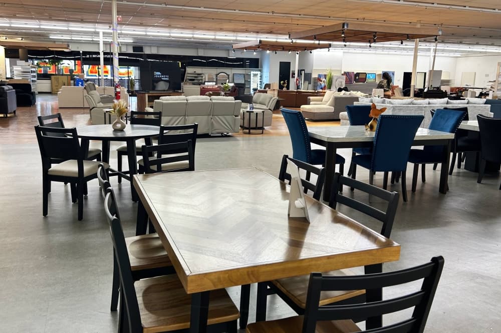 Dining room furniture in a furniture store. 