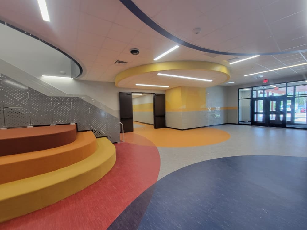 The campus entryway features a staircase to the second level. (Courtesy Bastrop ISD)