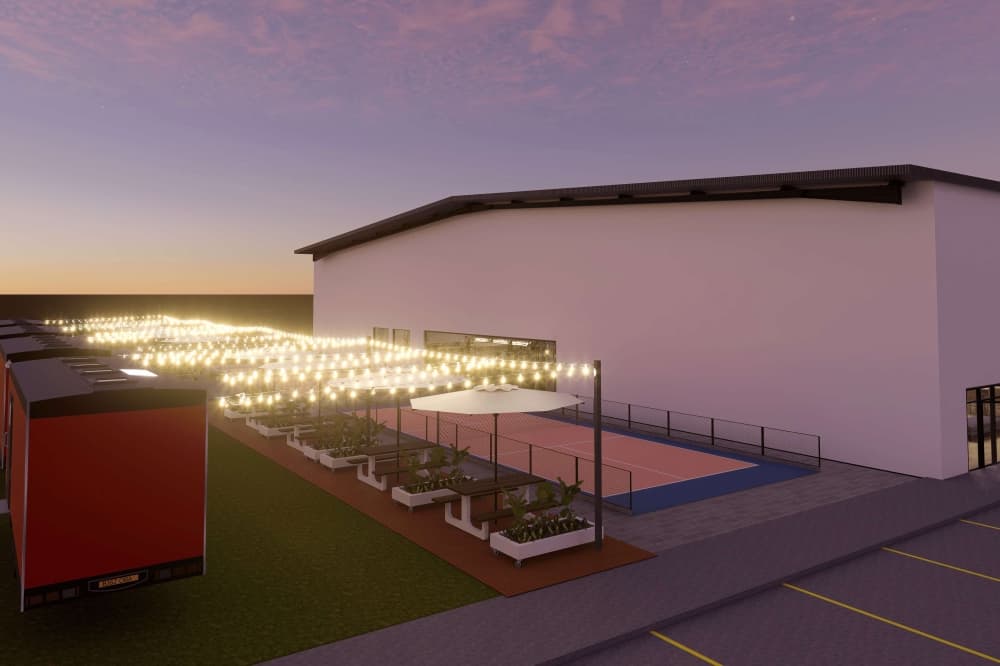 The Smash Yard with outdoor courts and food trucks