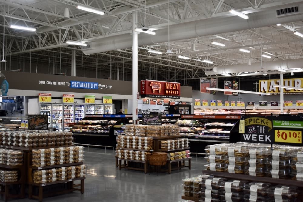 a produce and bakery section of a grocery store