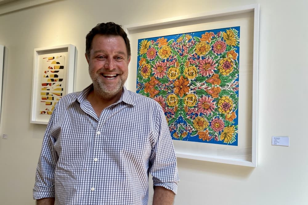 Greg Sharp serves as the president and brand manager of Vera Neumann, Inc. He co-owns the gallery with his wife Christina Sharp. (Katlynn Fox/Community Impact)