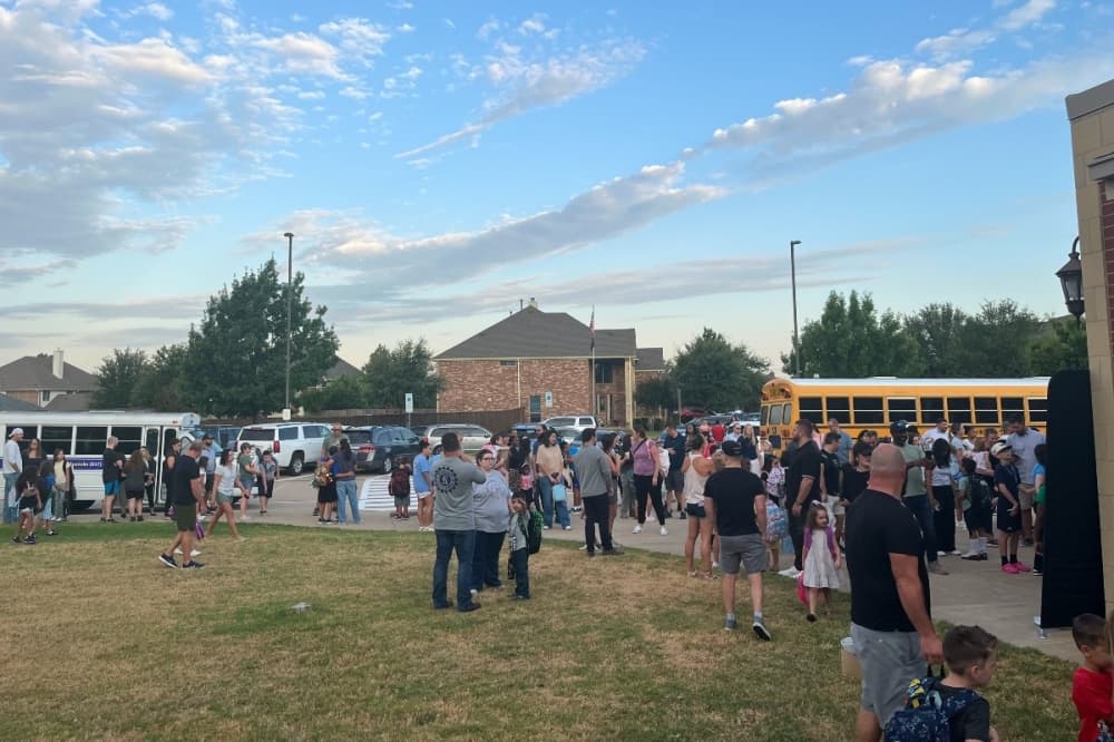 line to enter the school in Roanoke