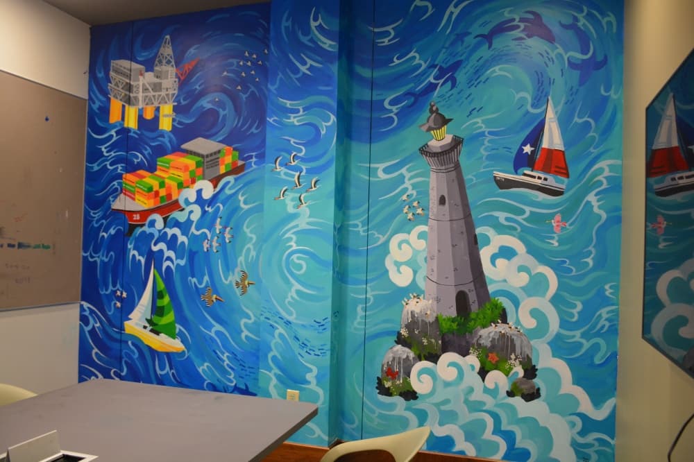 Noah Kang's Gulf Coast mural was added to a library study room.