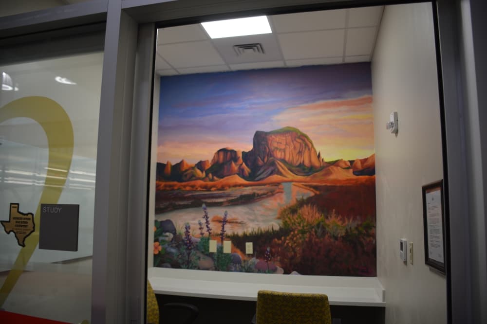 The Big Bend Country mural by Abbie Sweatt is within study room No. 2 at the Flower Mound Public Library.