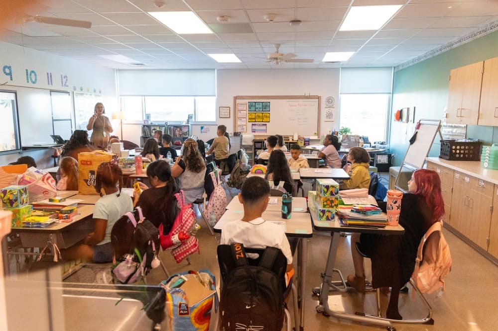Students settle in for the first day in their new classroom. (Courtesy Hutto ISD)