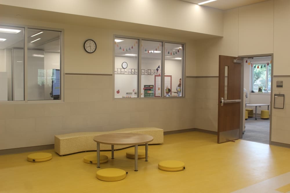 An area for students to sit outside a classroom