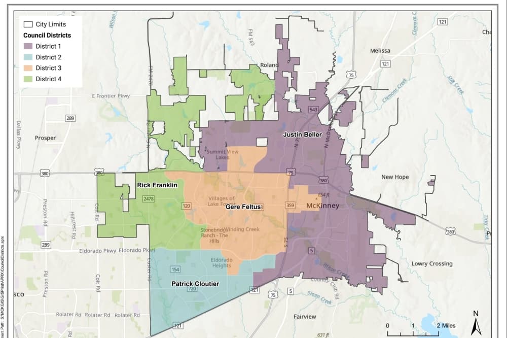 Map of McKinney City Council districts.