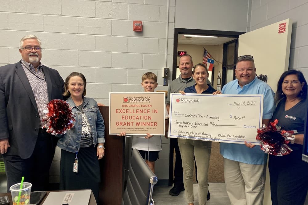 The foundation awards $130,000 in teacher grants annually to support individual projects. Stephanie Cooper from Chisholm Trail middle school recieved a grant for $3,000 on Aug. 19. (Katlynn Fox/Community Impact)
