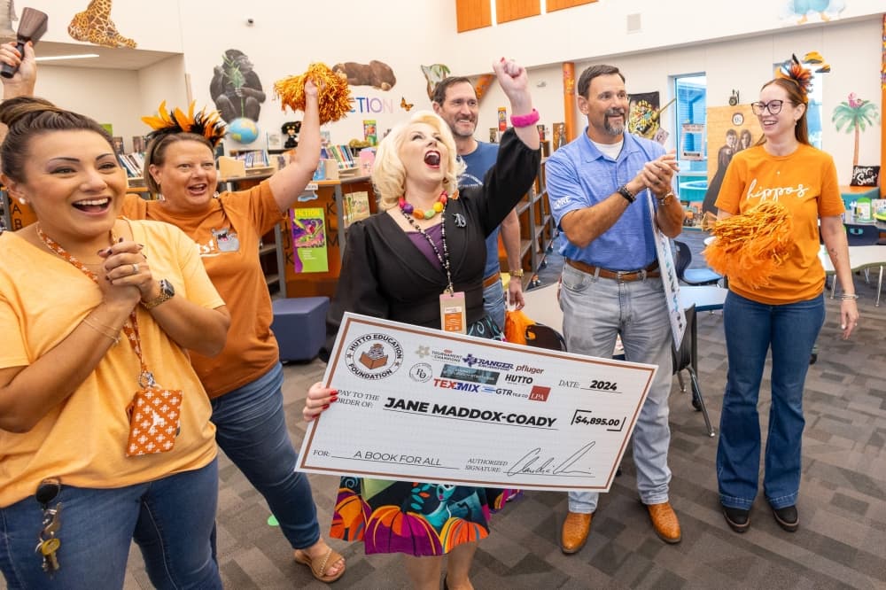 The Hutto Education Foundation donated nearly $5,000 to fund a Book for All program at Kerley Elementary School. (Courtesy Hutto Education Foundation)