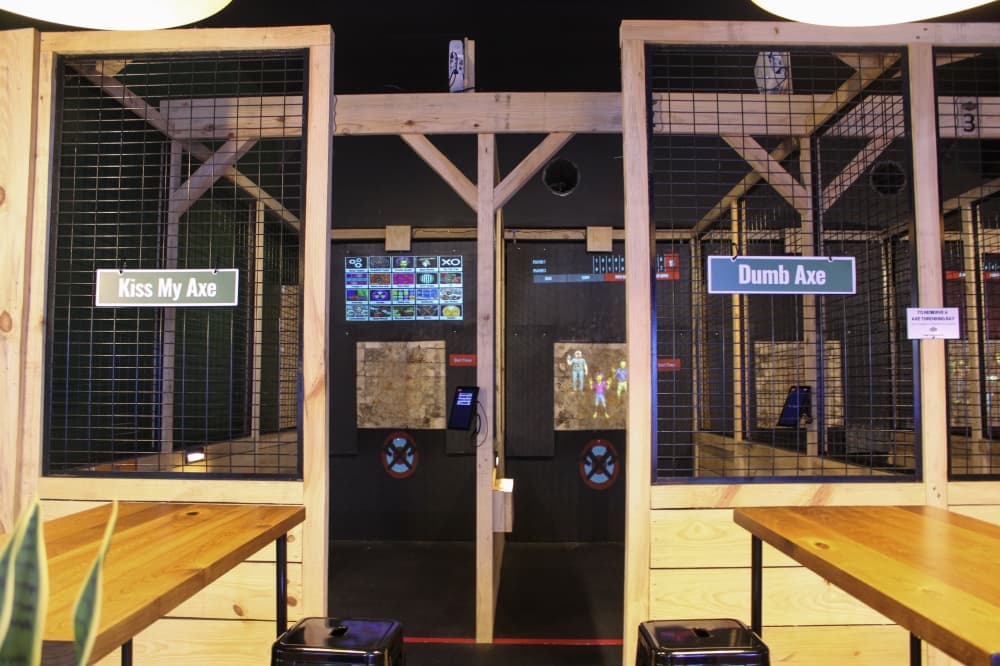 An image of the axe throwing area. 