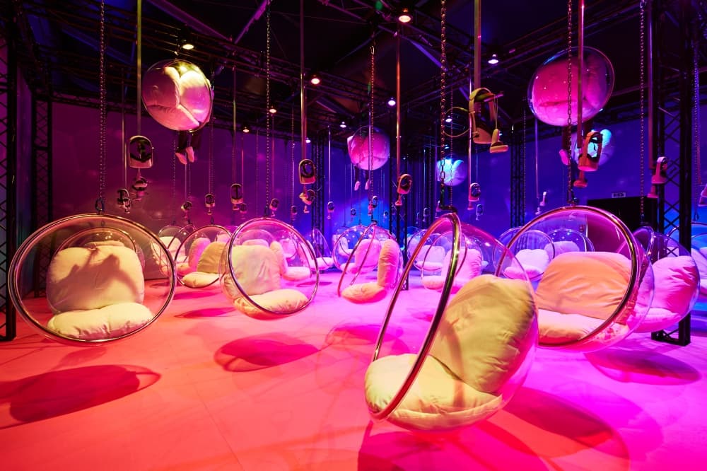 seats with VR headsets at Bubble Planet