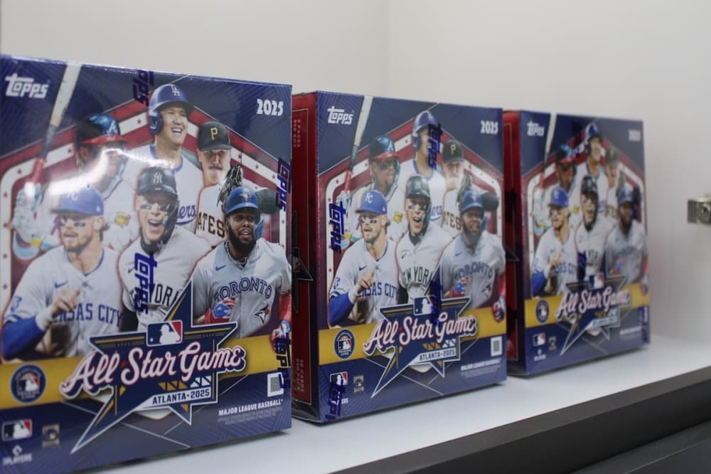 A row of new, sealed MLB cards from the 2025 All Star Game.