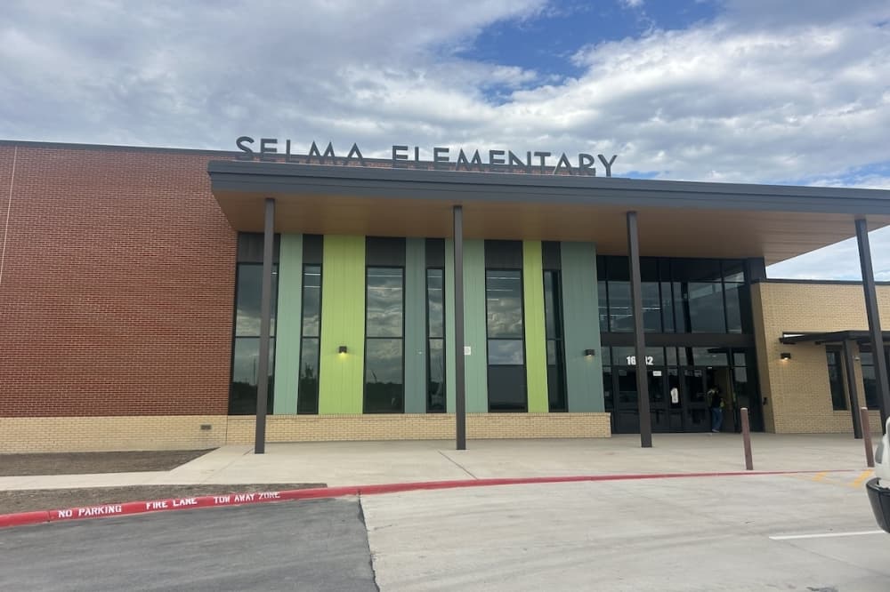 The exterior of a new elementary school is shown in Selma, Texas.