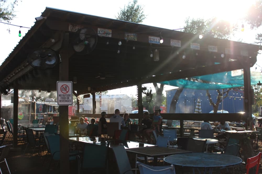 The South Fork Fun, Food & Brew park where Raa Mawa is located includes a bar, covered seating, picnic tables and a playground. (Sienna Wight/Community Impact)