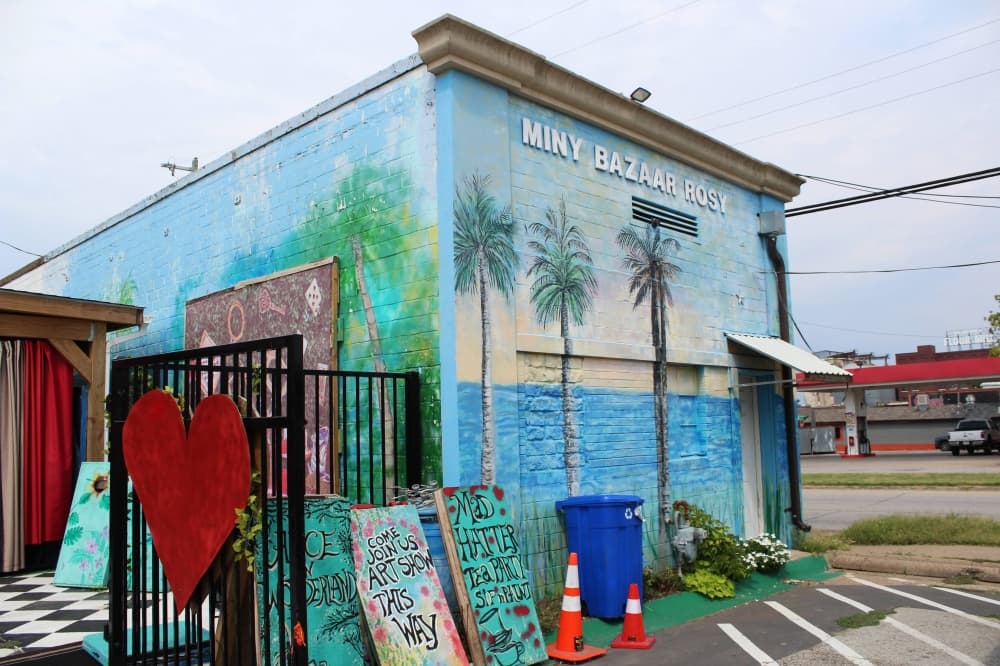 Beach scene painted on a building. 