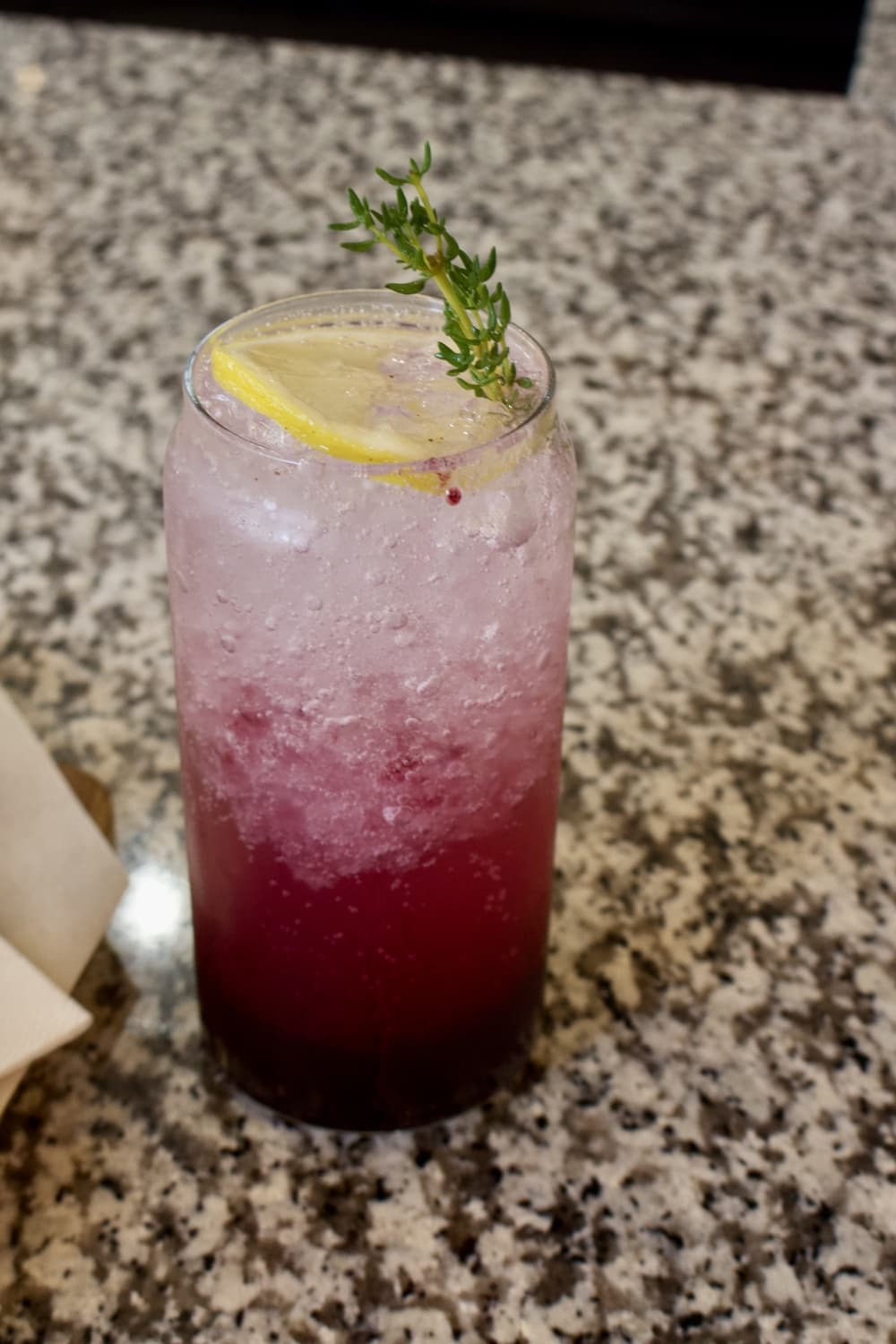 The blueberry chiller ($6.50) is made with house blueberry purée and sparkling water. (Mary Katherine Shapiro/Community Impact)