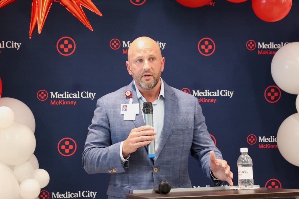 Medical City McKinney CEO Mark Deno speaks during a ribbon cutting event held Sept. 4 for the hospital's new medical office building.