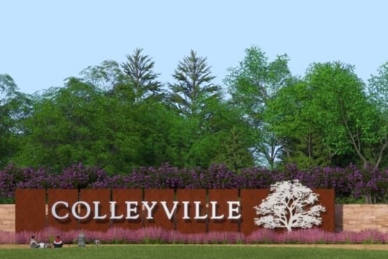 Colleyville sign with tree artwork