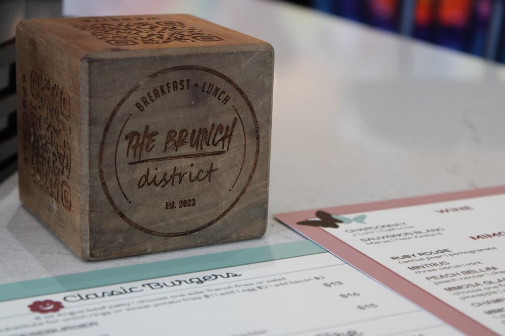 wooden block with QR code