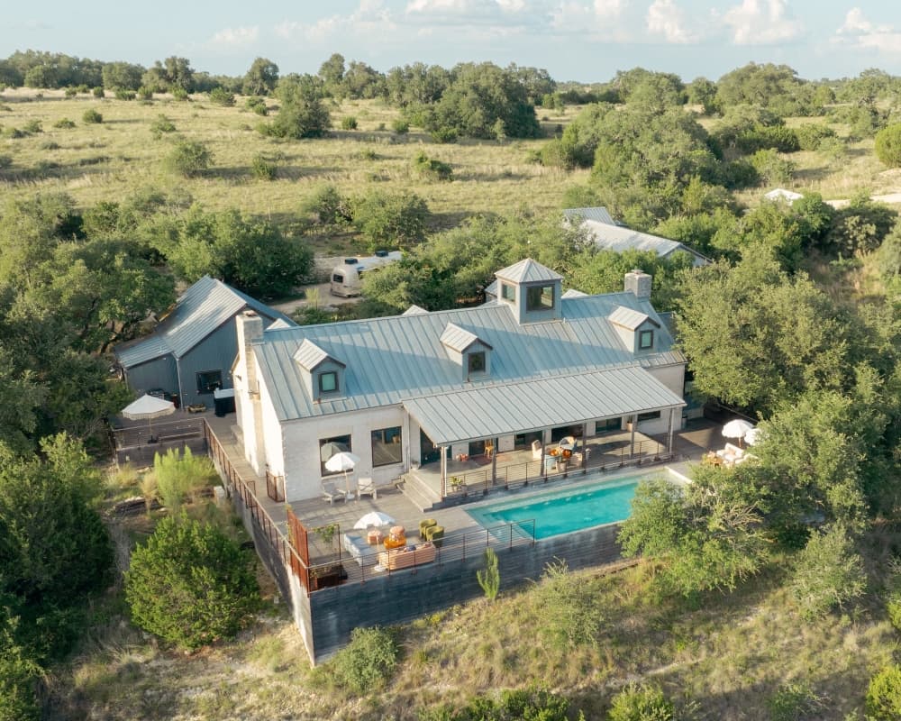 An aerial image of the lodge. 