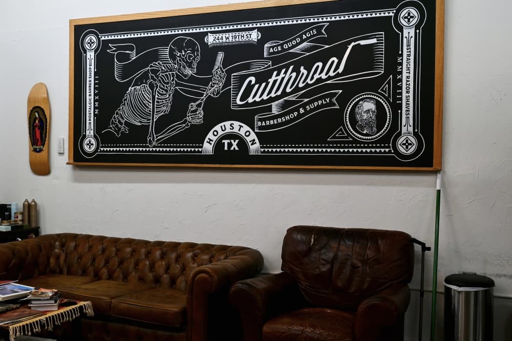 a sign inside a barbershop