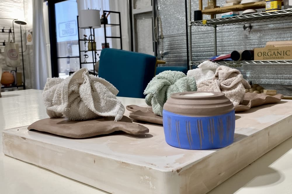 The 1200 square foot studio accomodates both hand building and wheel throwing pottery practices. (Katlynn Fox/ Community Impact)