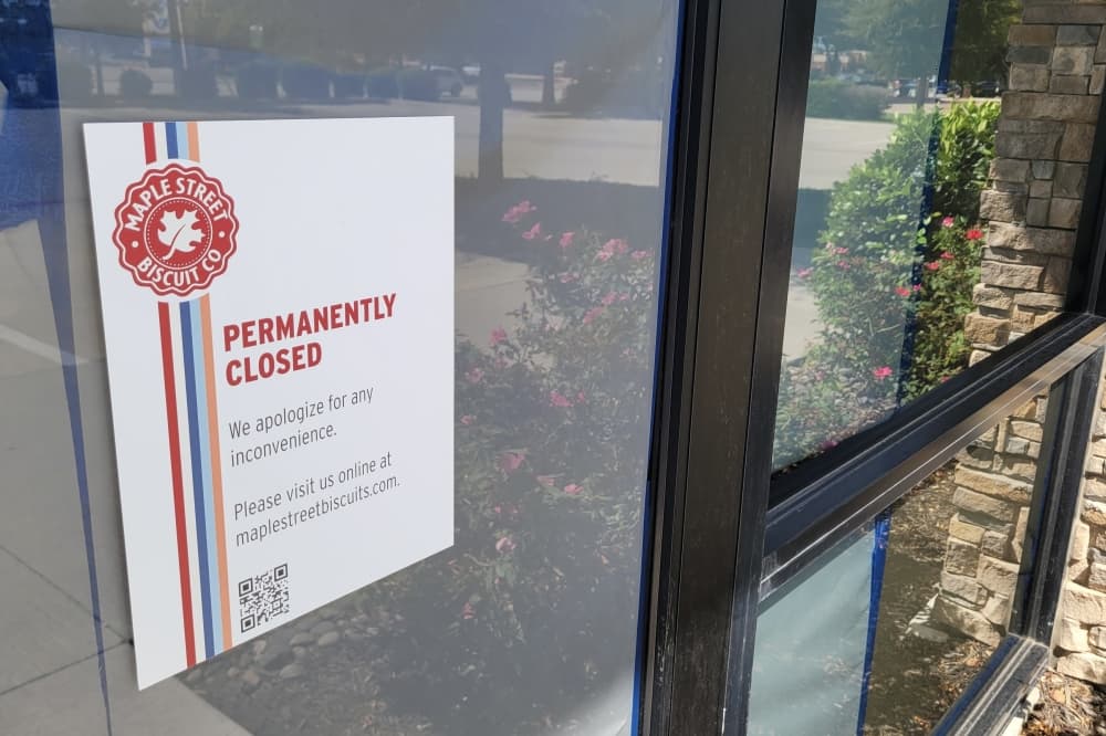 Flyer notifying of permanent closure at Maple Street Biscuit Company