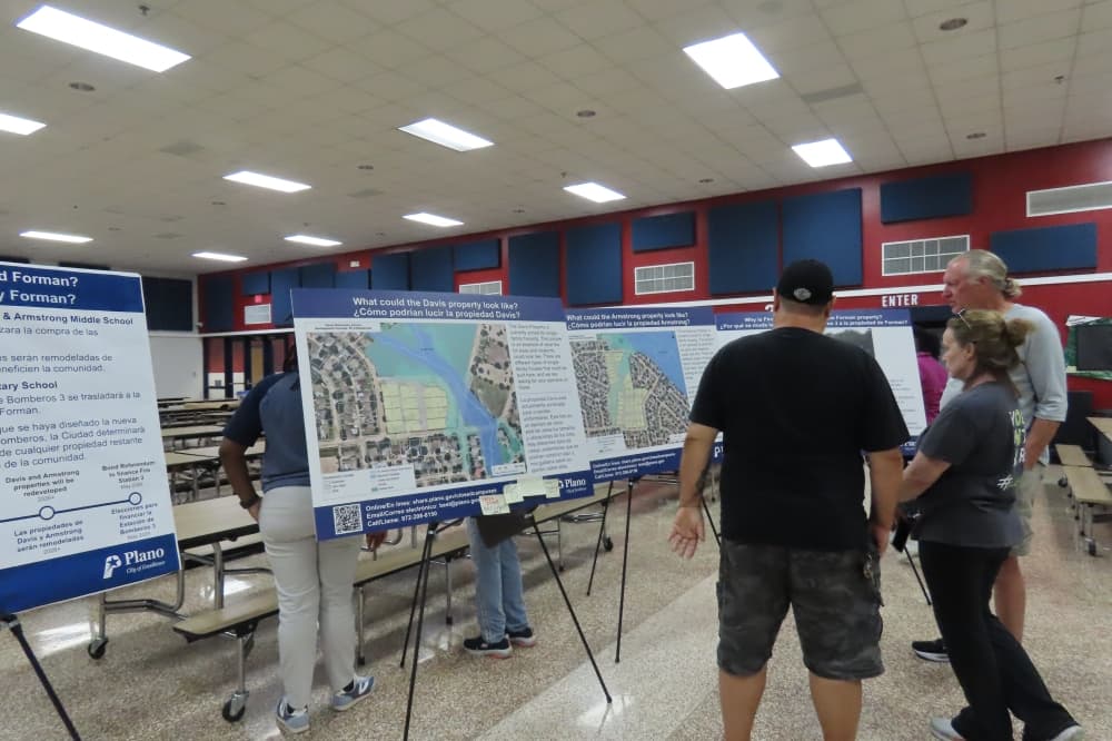 Plano officials asked residents for their preference on how the former schools should be redeveloped, including what level of housing density or style would be their preference as well as an “open-comment” white board and poster board for residents to add to. (Jacquelyn Burrer/Community Impact)